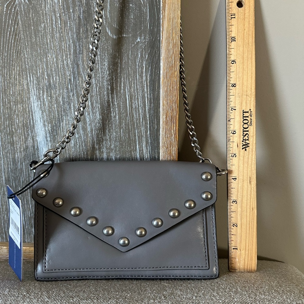 Gray Studded Chain Shoulder Bag